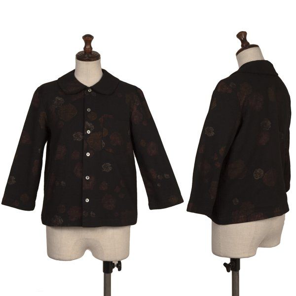 トリココムデギャルソンtricot COMME des GARCONS フラワーインサイドプリントラウンドカラーブラウス 黒S