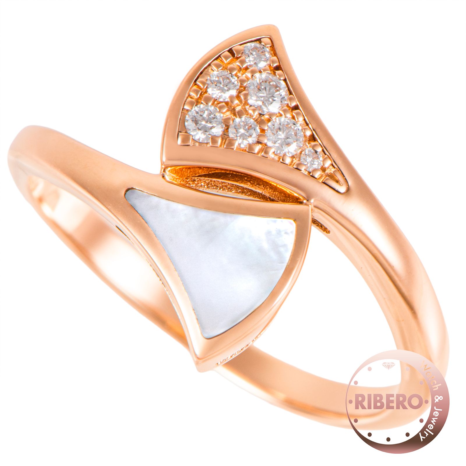 BVLGARI ブルガリ ディーヴァ ドリーム リング 指輪 14号 K18PG マザー オブ パール ダイヤモンド ピンク ホワイト【中古】