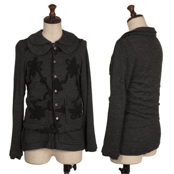トリココムデギャルソンtricot COMME des GARCONS ウールレイヤードデザインテープパッチニットシャツ グレーS