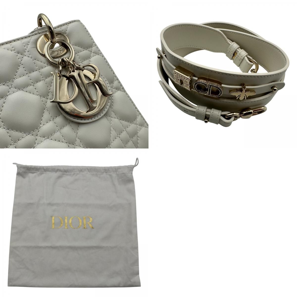 クリスチャン・ディオール Christian Dior MY ABCDIOR バッグスモール M05380NGE ホワイト カナージュラムスキン レディース ショルダーバッグ