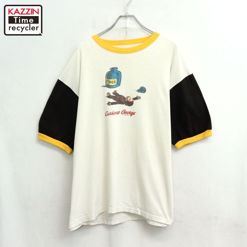 90s vintage おさるのジョージ リンガーＴシャツ メンズ XLサイズ相当 ビッグサイズ オーバーサイズ 6,424円