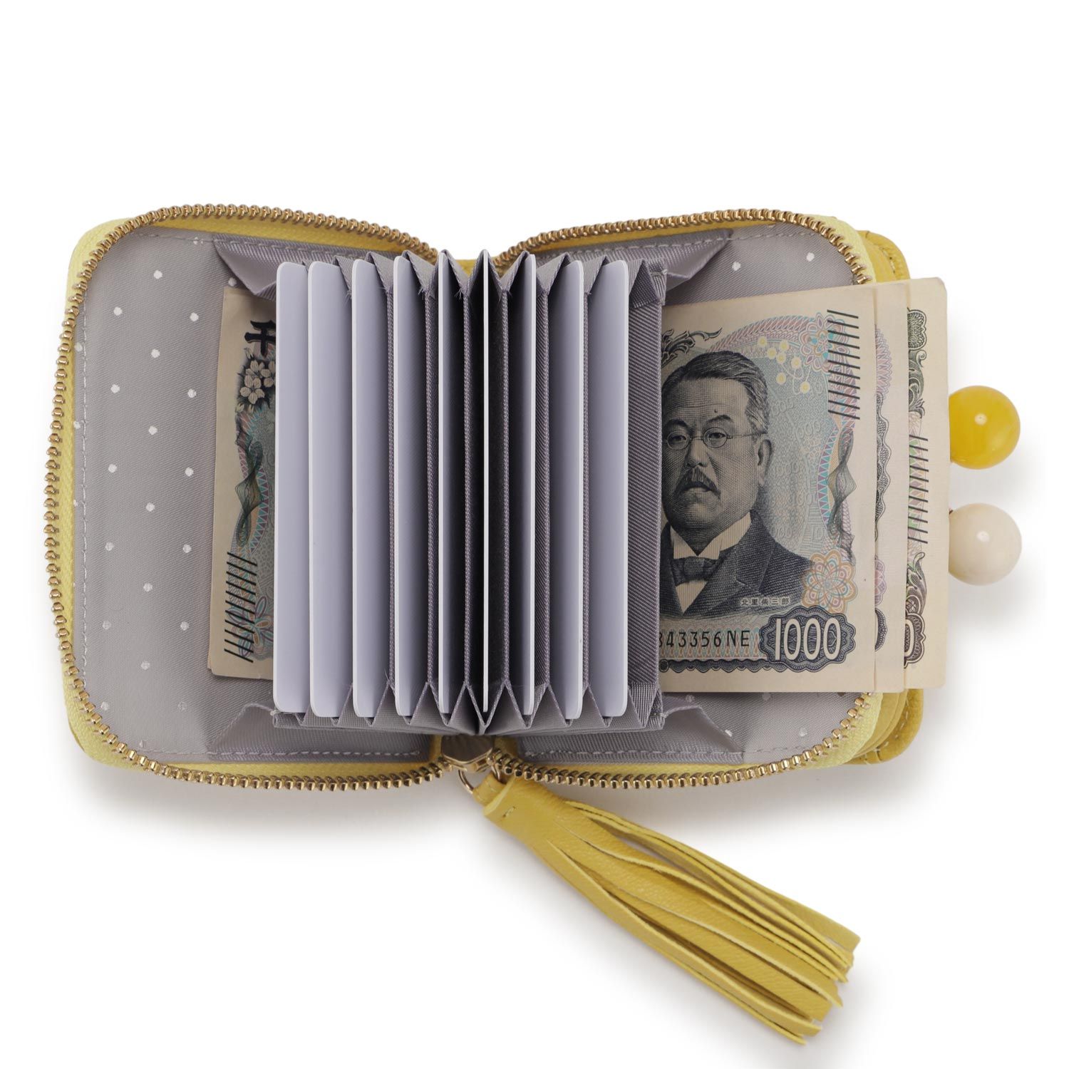 ペルケ perche 財布 がま口 ミニ カードケース アクリル玉がま口 ジャバラ カードウォレット レディース じゃばら 本革 大容量 08-06-03563、L.ピンクドット