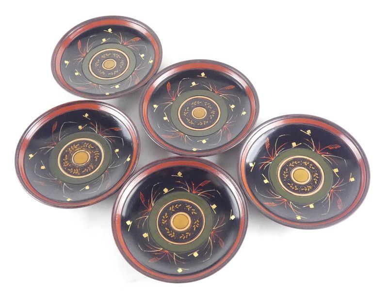 村瀬治兵衛 独楽塗 干菓子器 5客 保証品 茶道具 /R(D-2)