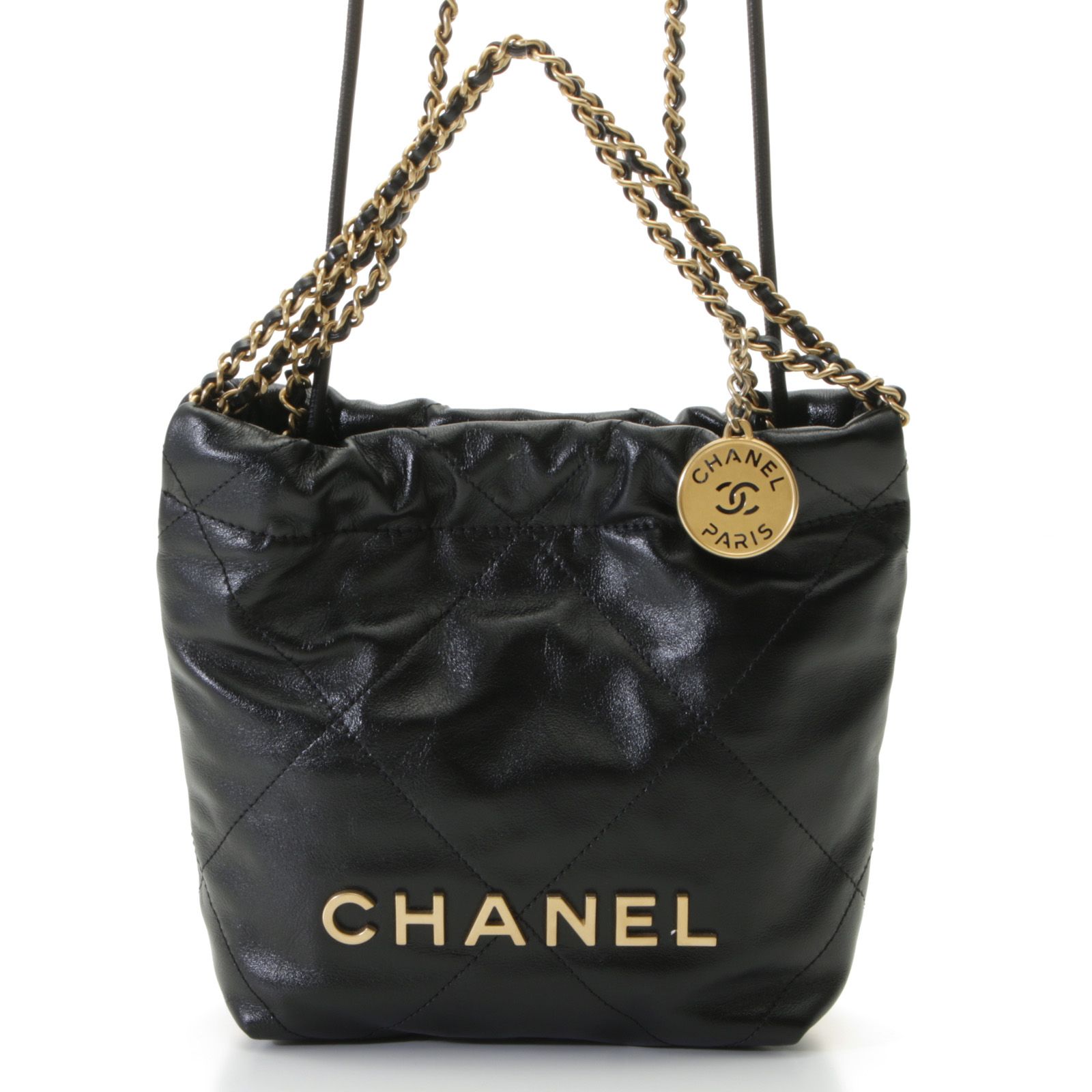 CHANEL シャネル CHANEL22 ミニハンドバッグ ブラック/GP シャイニーカーフ AS3980-B19059-94305 ショルダーバッグ シャイニーカーフスキン ブラック/GP レディース【中古】436