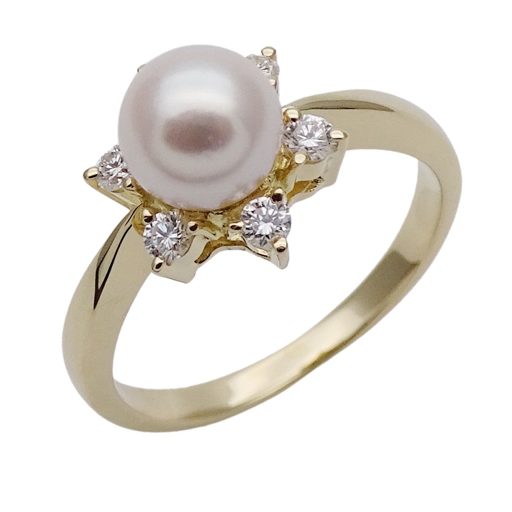 ミキモト MIKIMOTO リング レディース ブランド 指輪 K18 ダイヤモンド パール イエローゴールド 約10号 ジュエリー 磨き済み【中古】 48,480円