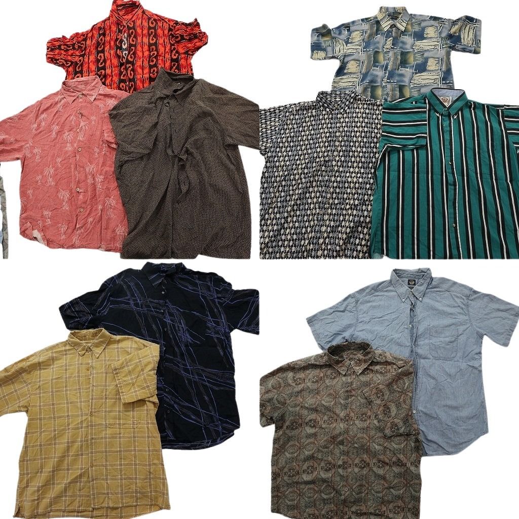 古着卸 まとめ売り 半袖シャツ 10枚セット ( メンズ XL ) 格子柄 マルチストライプ ボタンダウン ドッカーズ 中古 古着 NG1013 8,880円