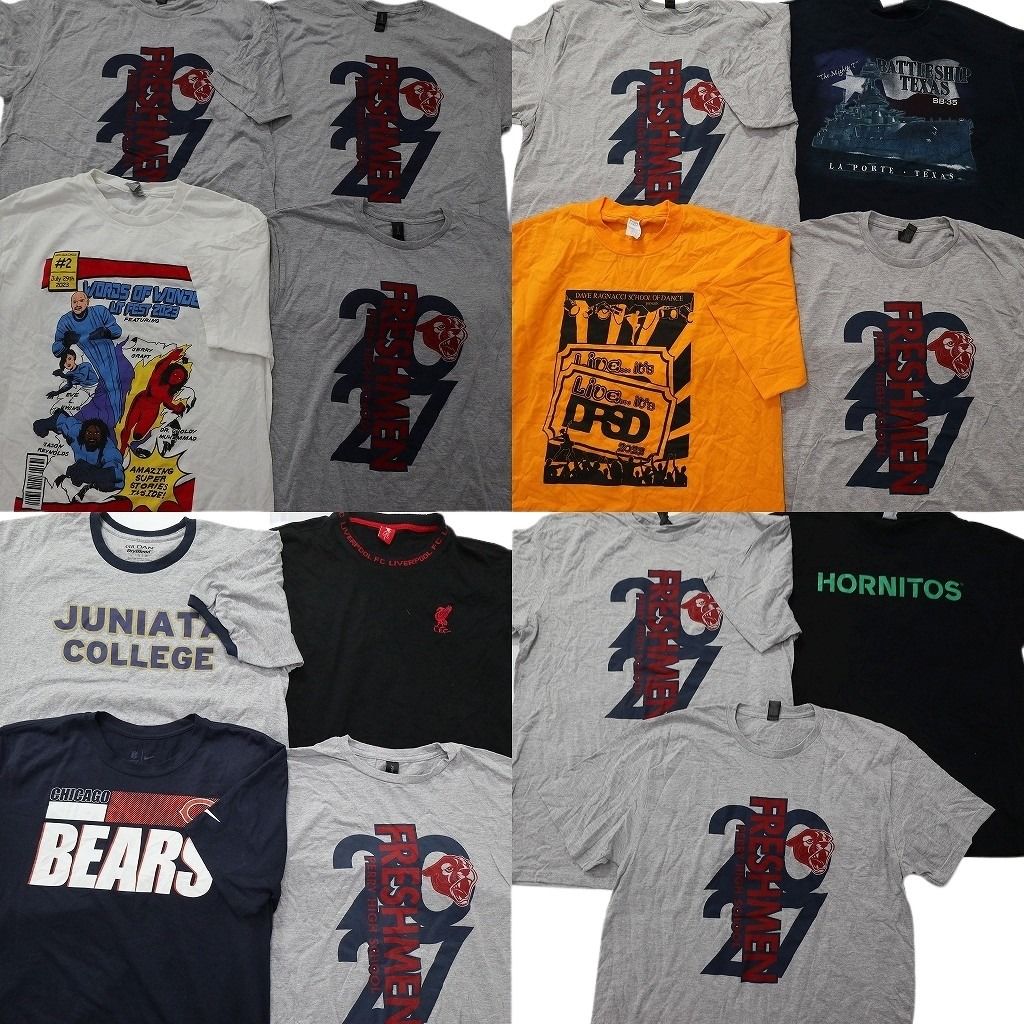 古着卸 まとめ売り プリント Tシャツ 15枚セット ( メンズ L ) 同種 グレー ワンポイントロゴ カレッジ風ロゴ リンガー 古着 NG1058 13,125円