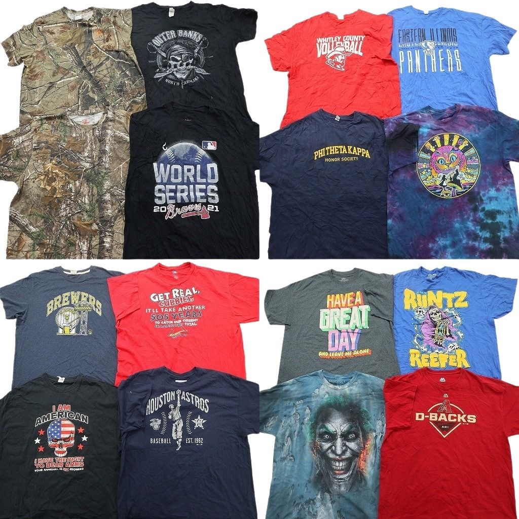 古着卸 まとめ売り プリント Tシャツ 16枚セット ( メンズ 2XL ) プロチーム MLB ブレーブス カージナルス リアルツリー スカル NG1102