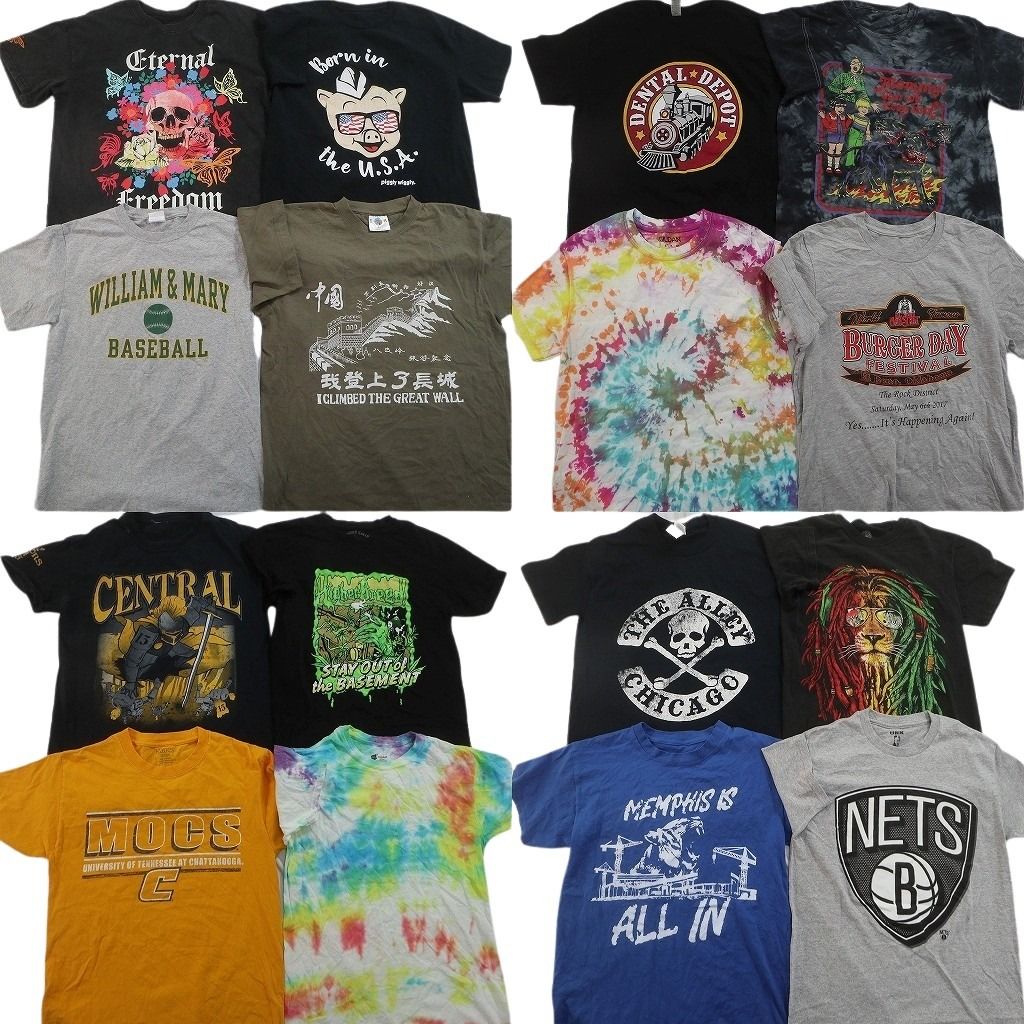 古着卸 まとめ売り プリント Tシャツ 16枚セット ( メンズ S ) アニマル スカル カレッジ風ロゴ キャラクター 英文字プリント 古着 NG1141