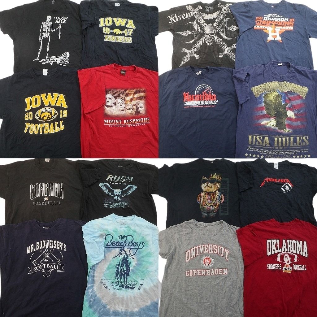 古着卸 まとめ売り プリント Tシャツ 16枚セット ( メンズ 2XL ) フットボール カレッジ風ロゴ アニマル イーグル スカル 古着 NG1145 14,508円