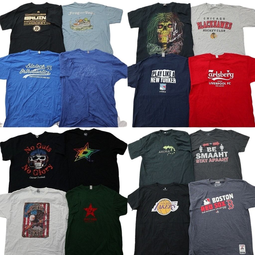 古着卸 まとめ売り プリント Tシャツ 16枚セット ( メンズ XL ) プロチーム MLB レッドソックス NBA レイカーズ NHL ブルーインズ NG1163