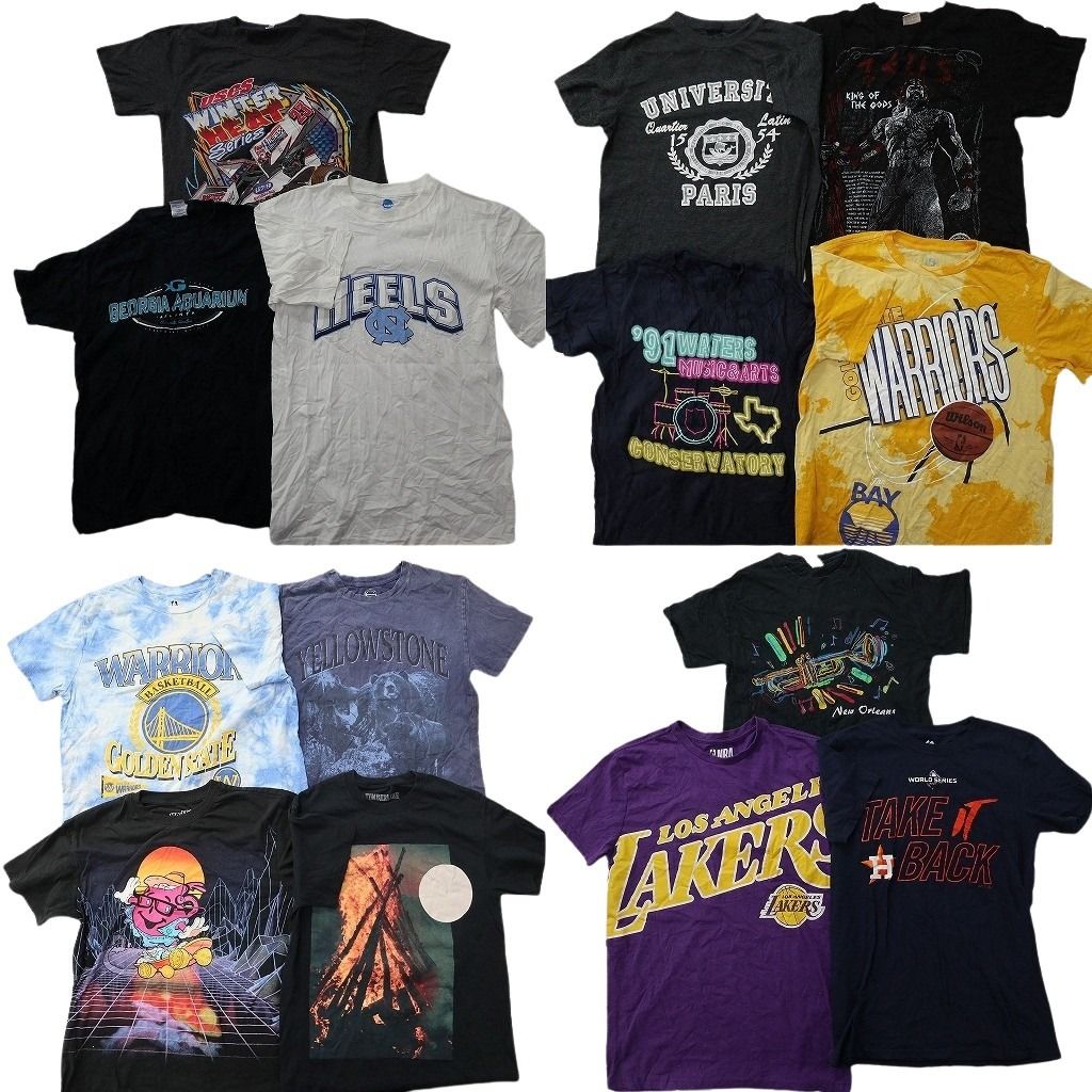 古着卸 まとめ売り プリント Tシャツ 14枚セット ( メンズ S/XS ) プロチーム NBA レイカーズ レーシング カレッジ風ロゴ 中古 古着 NG1208