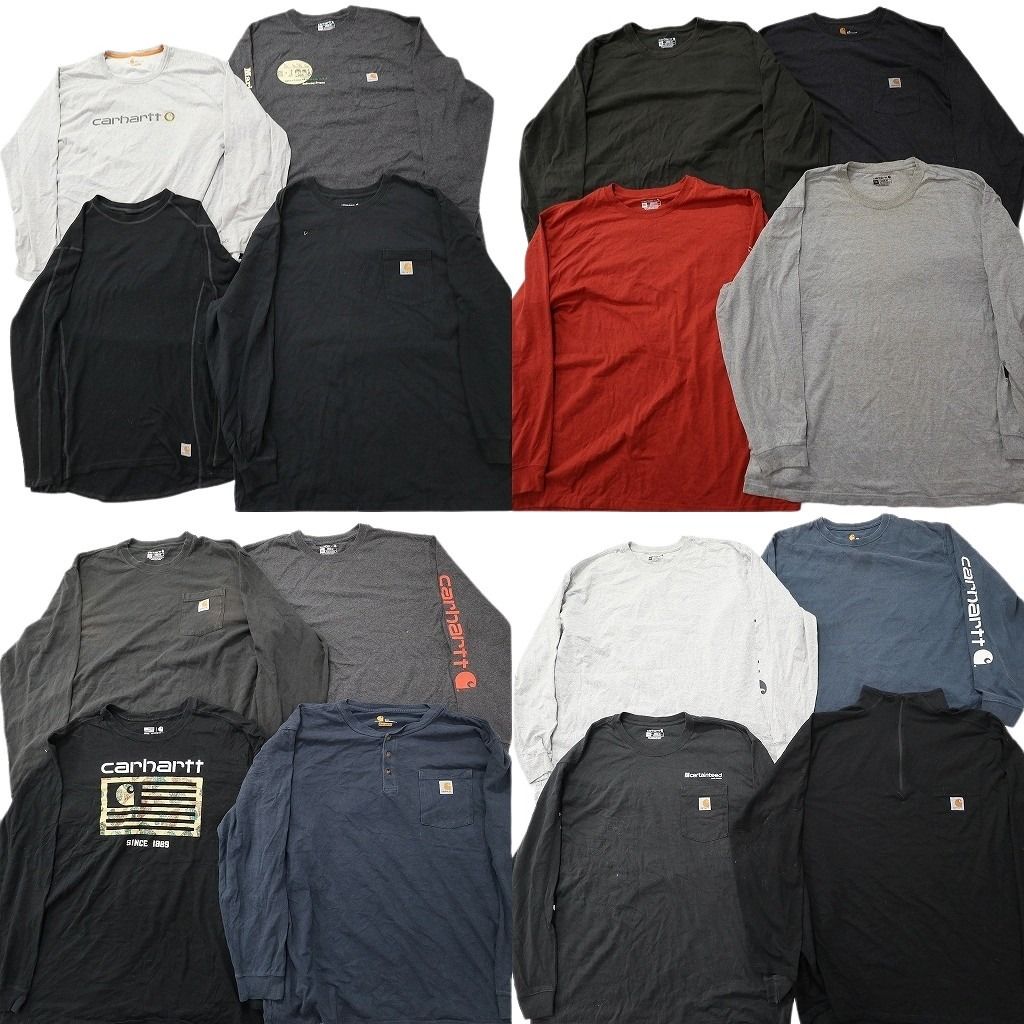 古着卸 まとめ売り カーハート 長袖Tシャツ 16枚セット ( メンズ 2XL ) ハーフジップ ポケット付き 企業 ブラック 中古 古着 NG1212