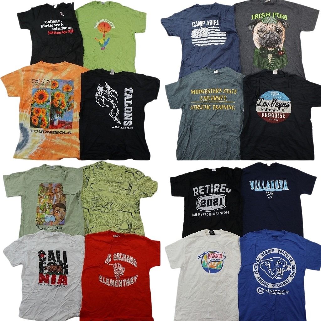 古着卸 まとめ売り プリント Tシャツ 16枚セット ( メンズ M ) アニマル 星条旗 カレッジ風ロゴ ひまわり 英文字プリント 中古 古着 NG1235
