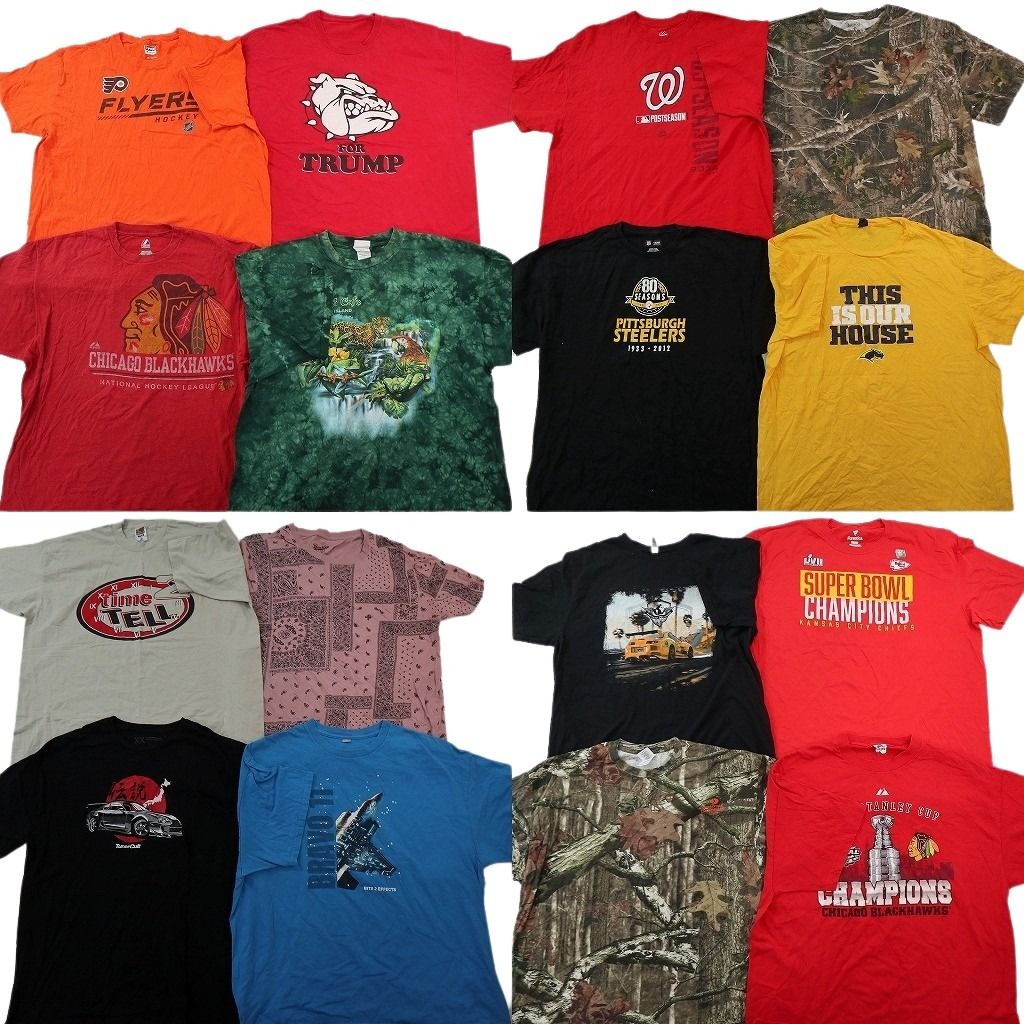 古着卸 まとめ売り プリント Tシャツ 16枚セット ( メンズ 2XL ) リアルツリー柄 レーシング プロチーム NFL ブラックホークス NG1238
