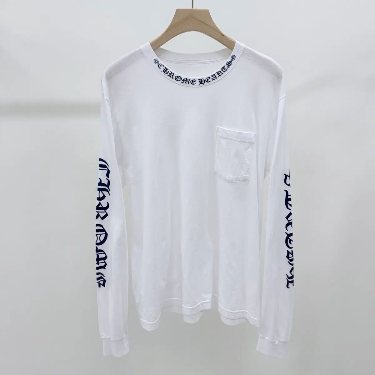 A+級/L CHROME HEARTS クロムハーツ ネックロゴ ロングスリーブTシャツ 白