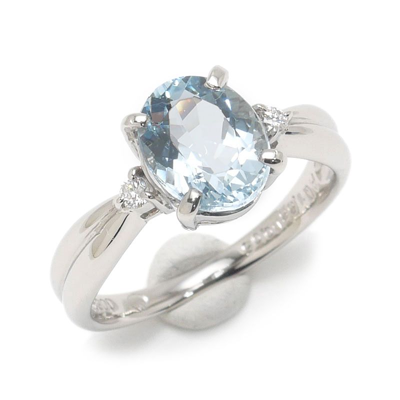 アクアマリンダイヤモンドリング 約11号 Pt900 アクワマリン1.66ct