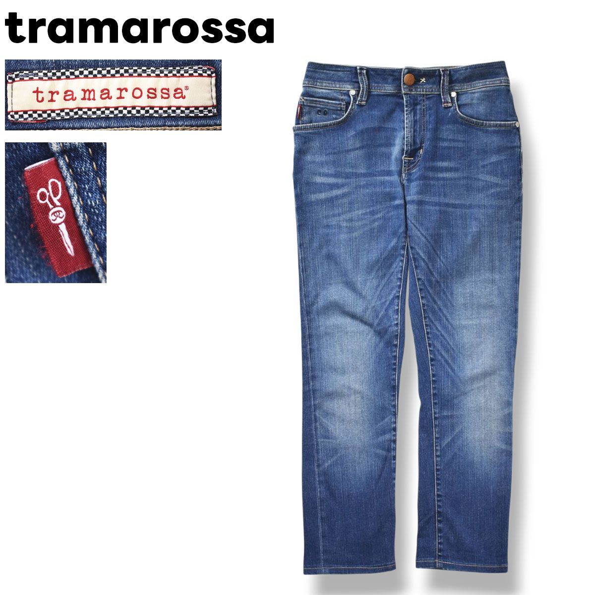 トラマロッサ tramarossa レオナルド スリム LEONARDO SLIM スリム テーパード デニム パンツ ジップアップ 5ポケット 29 インディゴ アタリ ヒゲ デザイナーズ メンズ