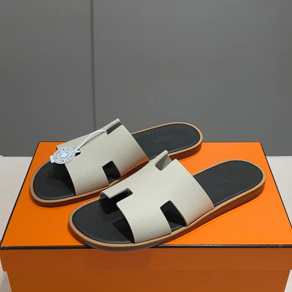 メンズ/Hermes イズミール サンダル/カーフスキン アプソン アイボリー ディープブラウン ツートン