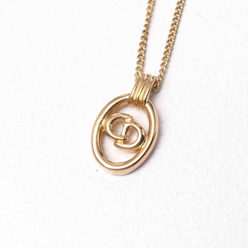 ■美品■Christian Dior クリスチャンディオール ヴィンテージ ネックレス CDロゴ オーバルネックレス ゴールドカラー ブランド古着【中古】20260812/RB0377
