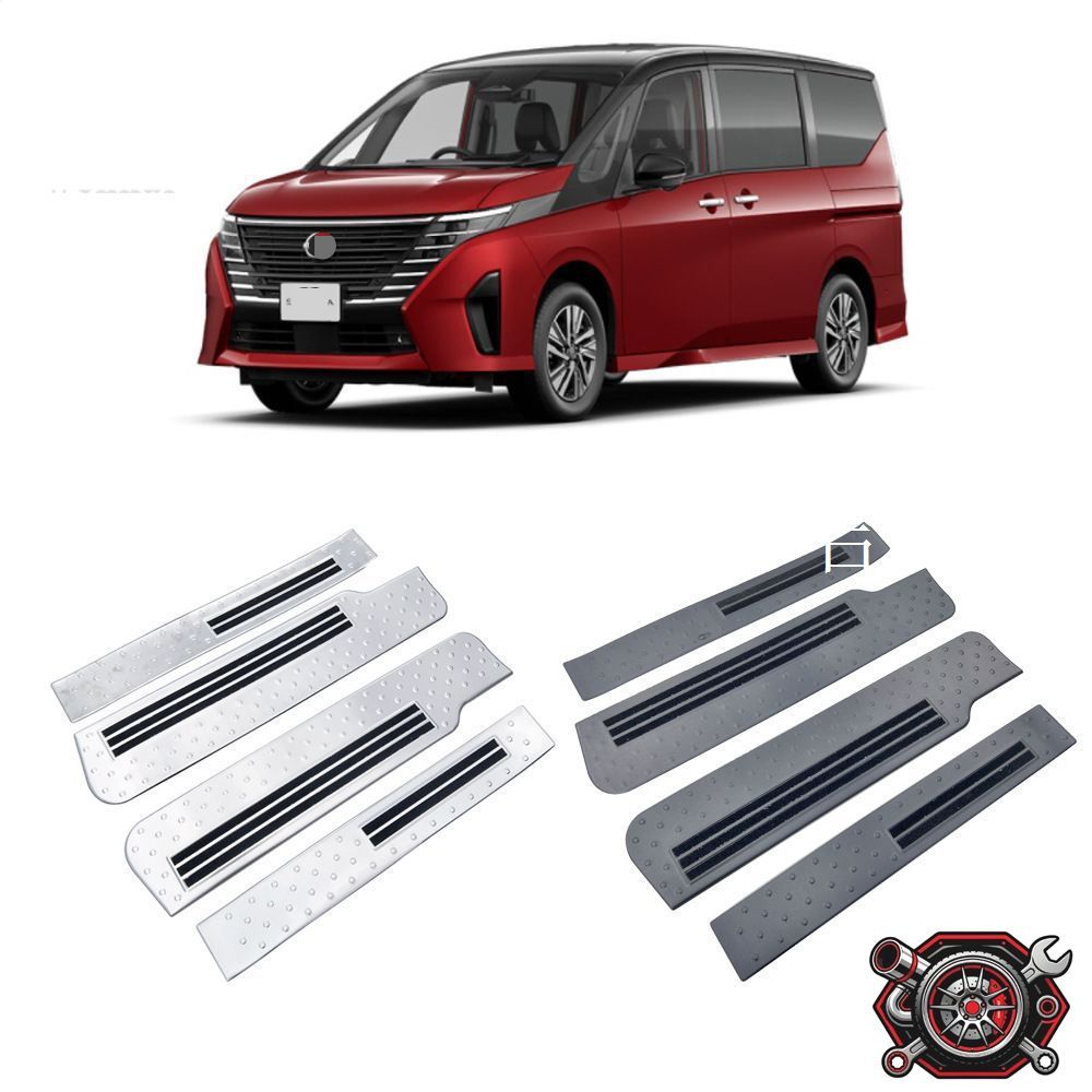 日産 Nissan セレナ Serena C28 2023年式対応 ドアスカッフプレート 上下ドアステップガーニッシュ 4枚セット ヘアライン ブラックチタン 貼付け式 傷防止 車体保護 乗降口保護 内装外装ドレスアップ 車用パーツ 11,137円