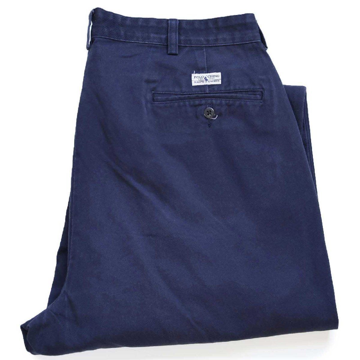 90s ポロ ラルフローレン ANDREW PANT ツータック コットン チノパン 紺 W36 L30★オールド ビンテージ クラシック トラウザーズ パンツ