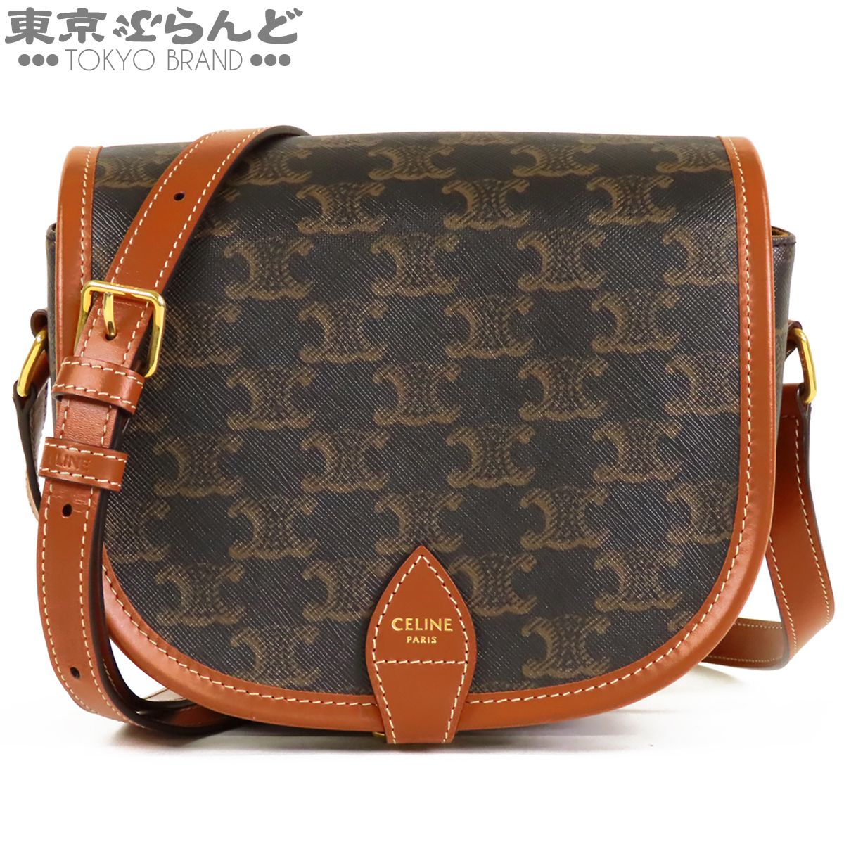 セリーヌ CELINE フォルコ 191502BZJ ブラウン カーフ トリオンフキャンバス ミディアム ショルダーバッグ レディース 101877875
