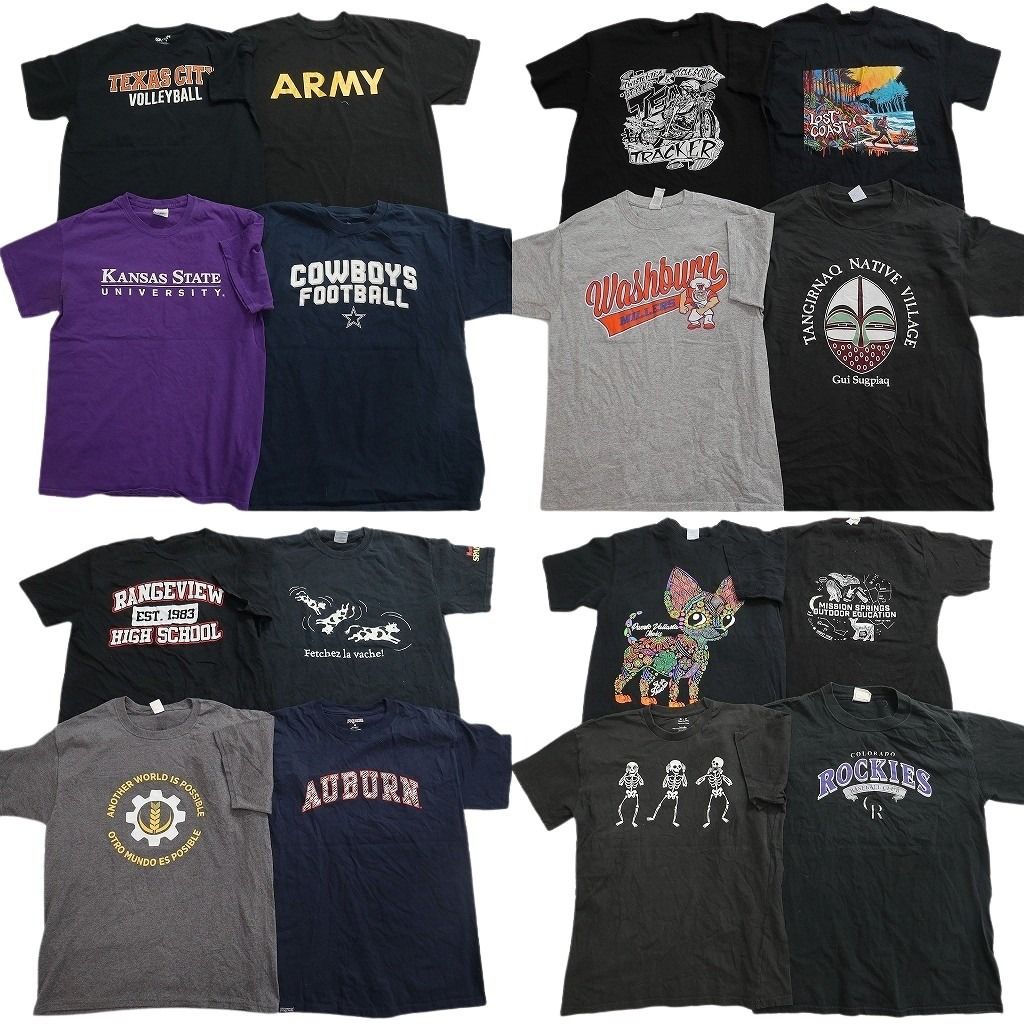 古着卸 まとめ売り プリント Tシャツ 16枚セット ( メンズ M ) プロチーム MLB ロッキーズ スカル ミリタリー ARMY 中古 古着 NG0862