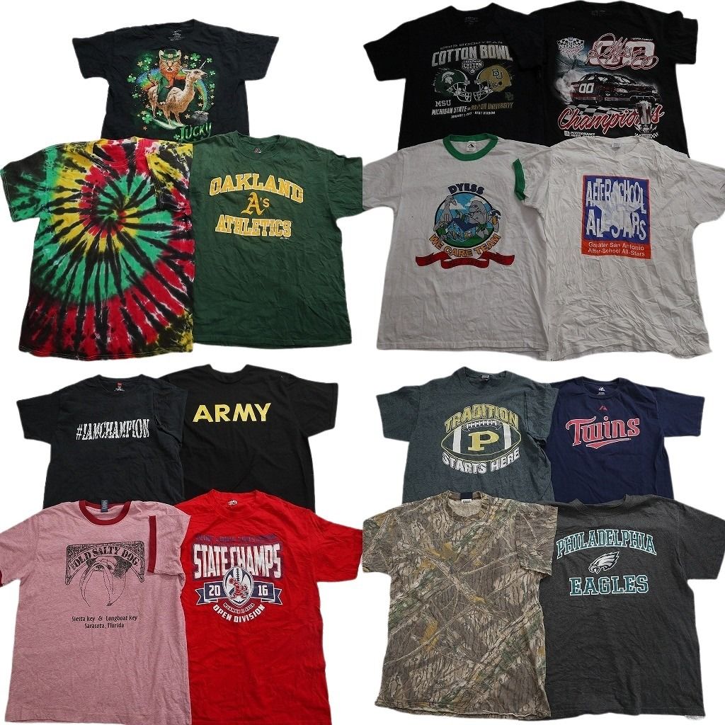 古着卸 まとめ売り プリント Tシャツ 15枚セット ( メンズ Ｌ ) リアルツリー プロチーム NFL イーグルス ミリタリー 中古 古着 NG0877