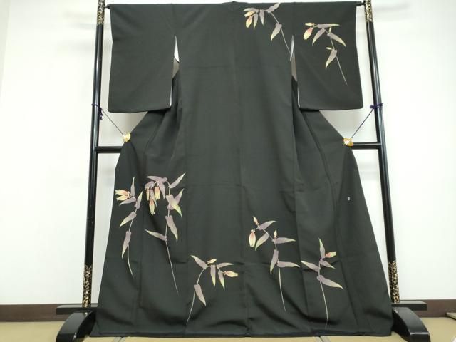 平和屋着物●訪問着　作家物　草花文　黒地　ロング丈　正絹　逸品　DABI9598ud 33,800円