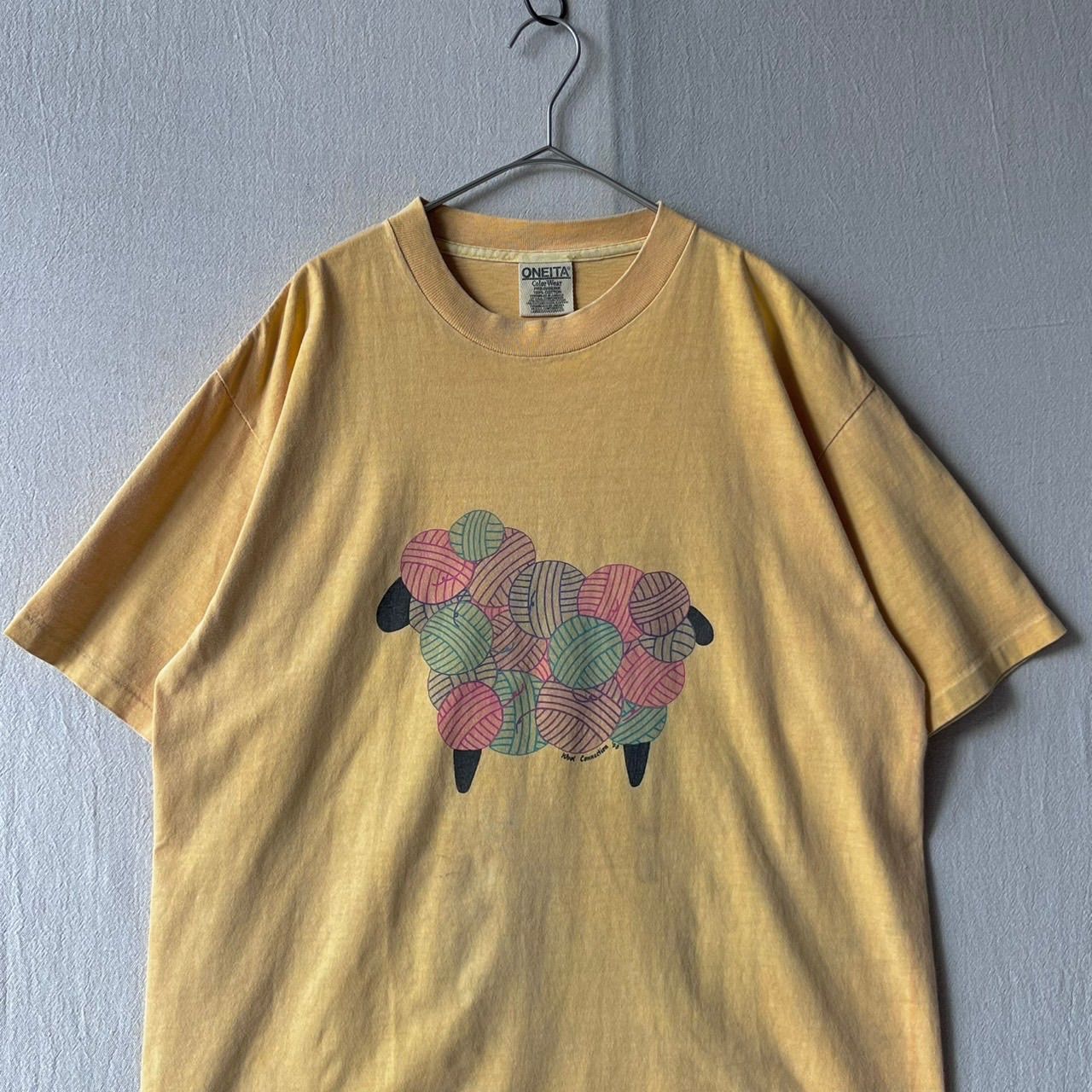 90s ONEITA Tシャツ / L コットン イエロー 羊 動物 プリント 半袖 ビンテージ T6-07111-9273 8,690円