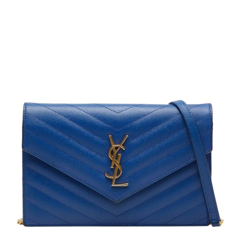 サンローラン カサンドラ エンベロープ チェーン ショルダーバッグ 393953 ブルー レザー レディース SAINT LAURENT【1-0283480】