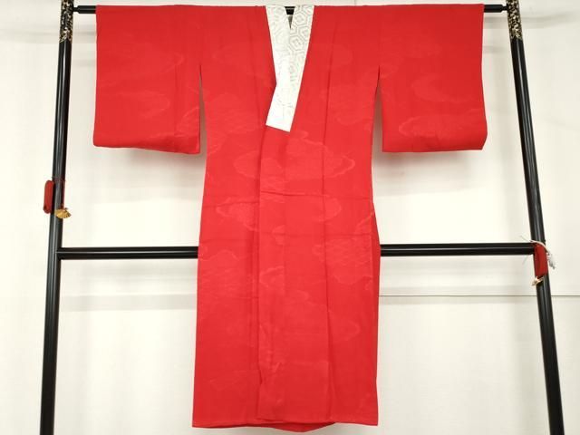 平和屋着物●アンティーク　大正ロマン　長襦袢　袷　雲重ね地紋　赤色　AABL1068cs