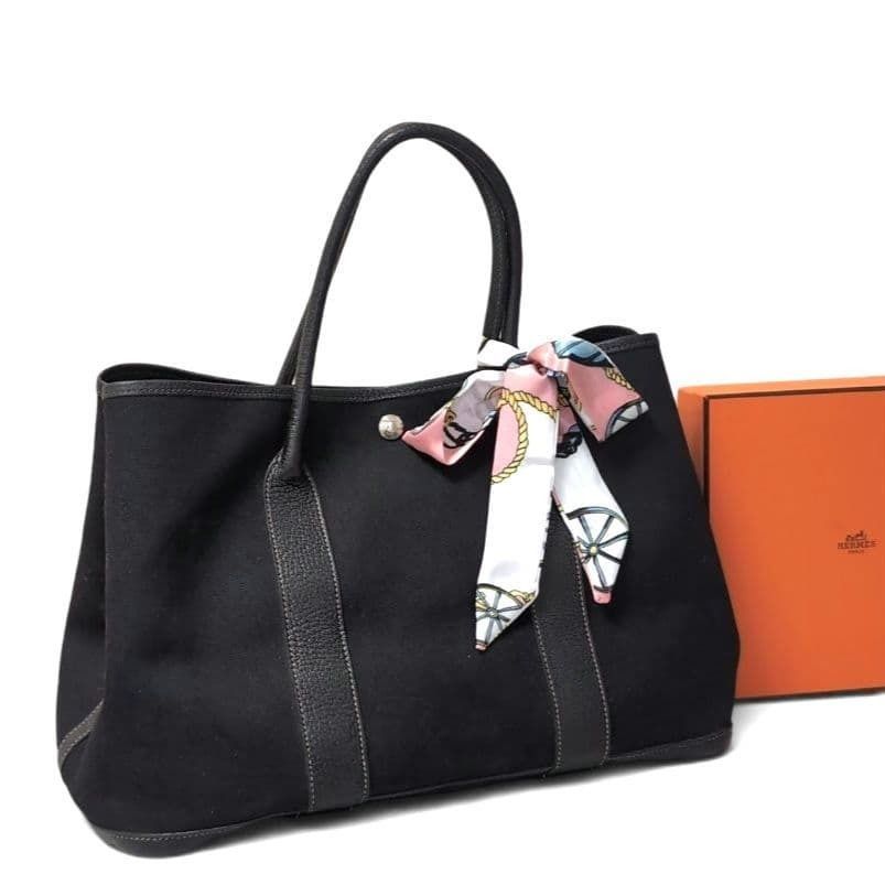 エルメス　HERMES　ガーデンパーティーPM　ハンドバッグ　トートバッグ　トワルアッシュ　ブラック　黒　C刻印　□C 　鑑定済　正規品　Gaeden　Party　PM　Tote Bag Hand Bag
