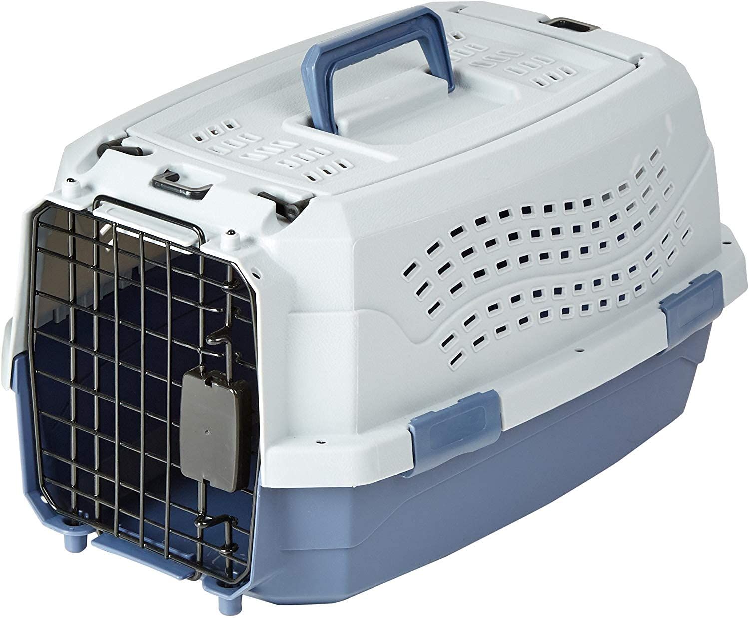 Amazonベーシック ペットキャリー ダブルドア 超小型犬・猫用 5kgまで Sサイズ 幅32 x 奥行48 x 高さ25cm グレーブルー 1
