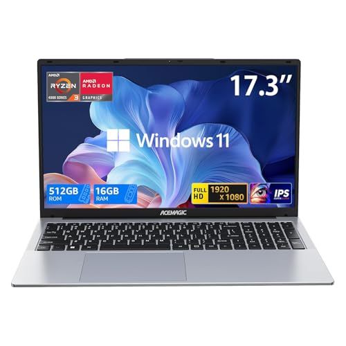 【N95より速い】2026新型 ACEMAGIC 17.3インチ ノートパソコン Ryzen 4300U 16GB+512GB | 最大3.7GHz 4C/4T ノートPC 1080PフルHD Laptop Win11 Pro/Webカメラ/ 202264b5