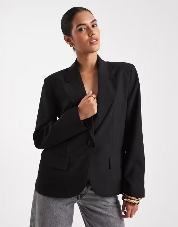 エイソス レディース アウター ジャケット・ブルゾン ブレザー ASOS DESIGN tailored unlined relaxed blazer black ブラック