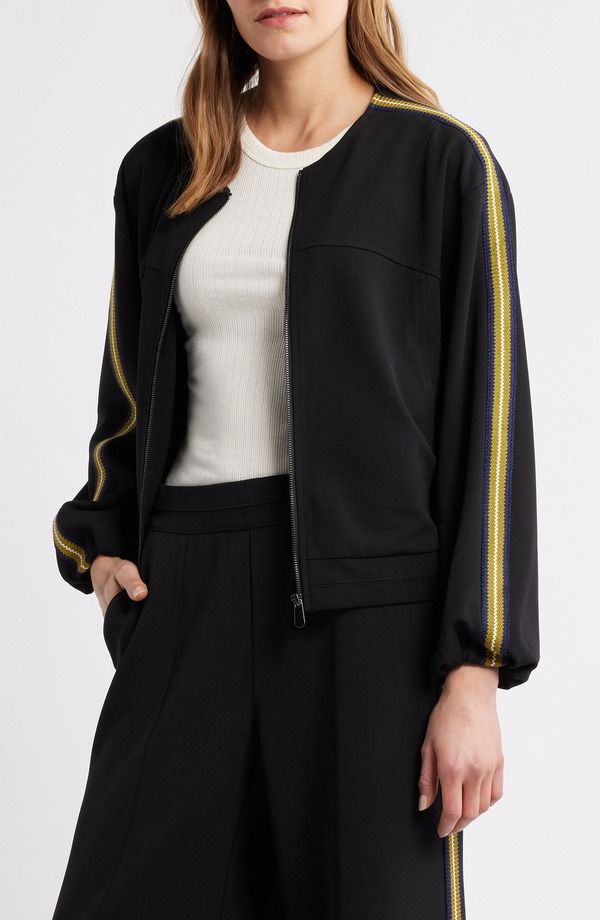 ウィットウィズダム レディース アウター ジャケット・ブルゾン Wit Wisdom Stripe Trim Front Zip Jacket Black ブラック