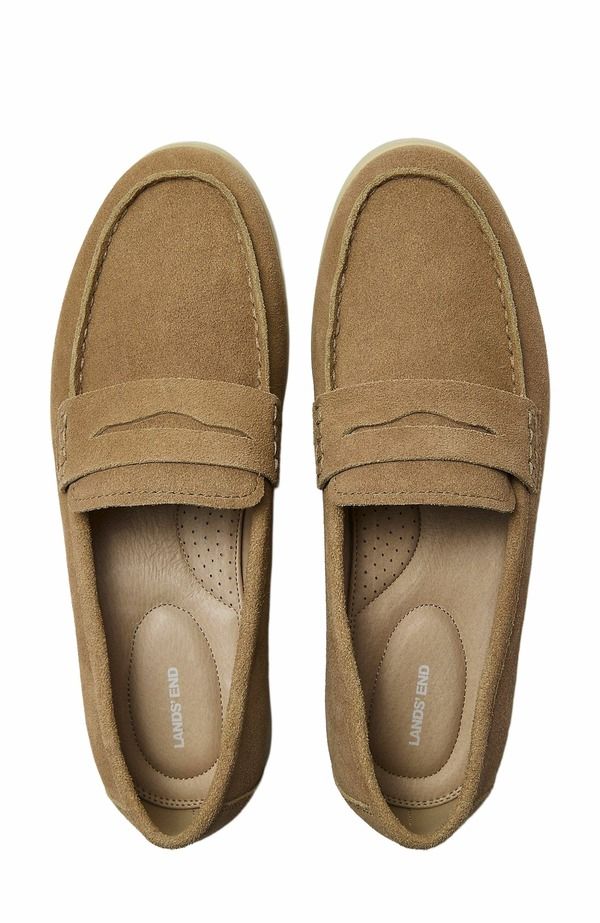 ランズエンド メンズ シューズ スリッポン・ローファー スエード Lands End Suede Penny Loafers Desertan タン