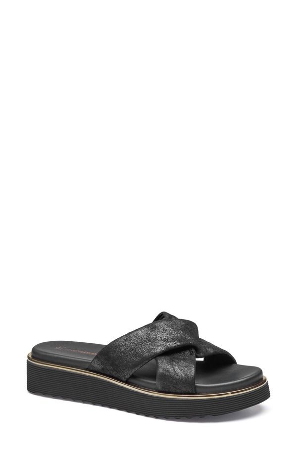 ジョンストンアンドマーフィー レディース シューズ サンダル プラットフォーム Johnston Murphy Mitzi Platform Wedge Slide Sandal Black Meta
