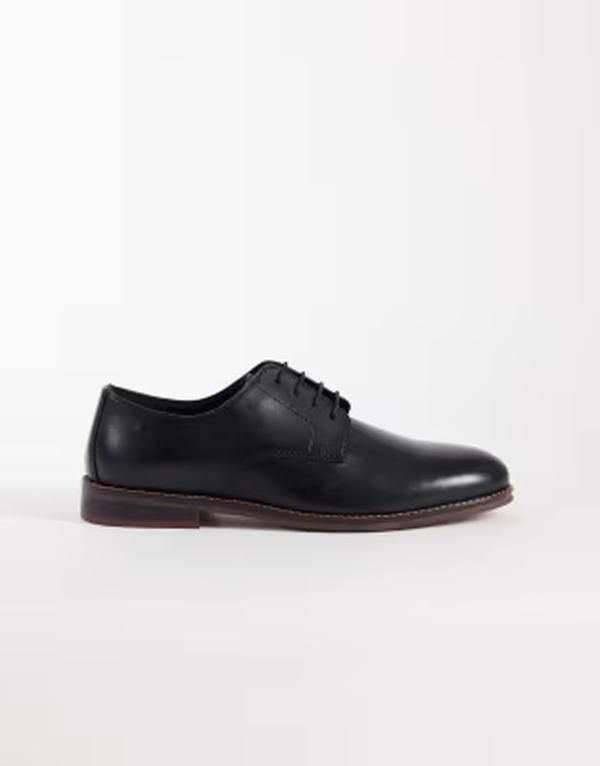 エイソス メンズ シューズ オックスフォード ダービー レース レザー ASOS DESIGN lace up derby shoes with natural soleather Black ブラッ