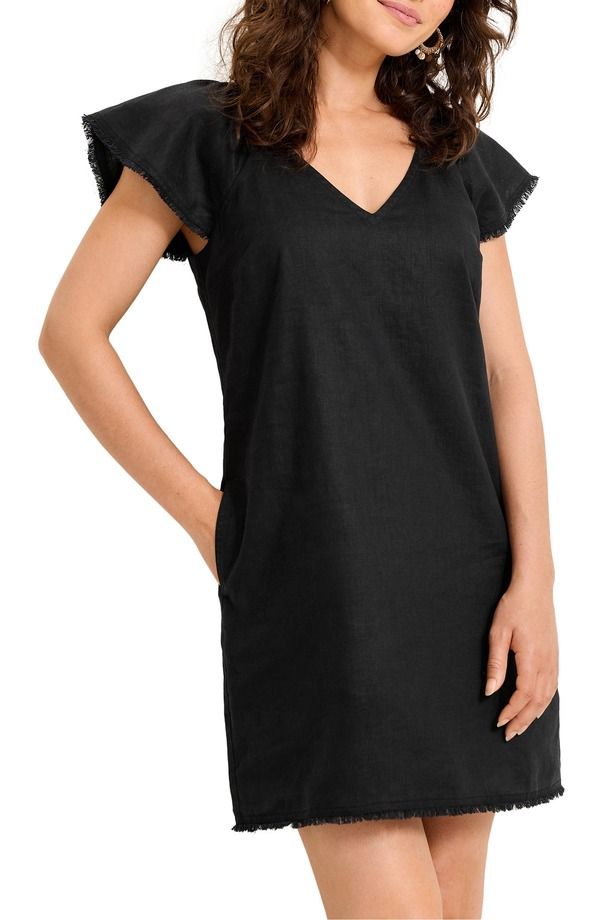 トッミーバハマ レディース トップス ワンピース ミニ リネン Tommy Bahama Two Palms Flutter Sleeve Linen Shift Minidress Black ブラ