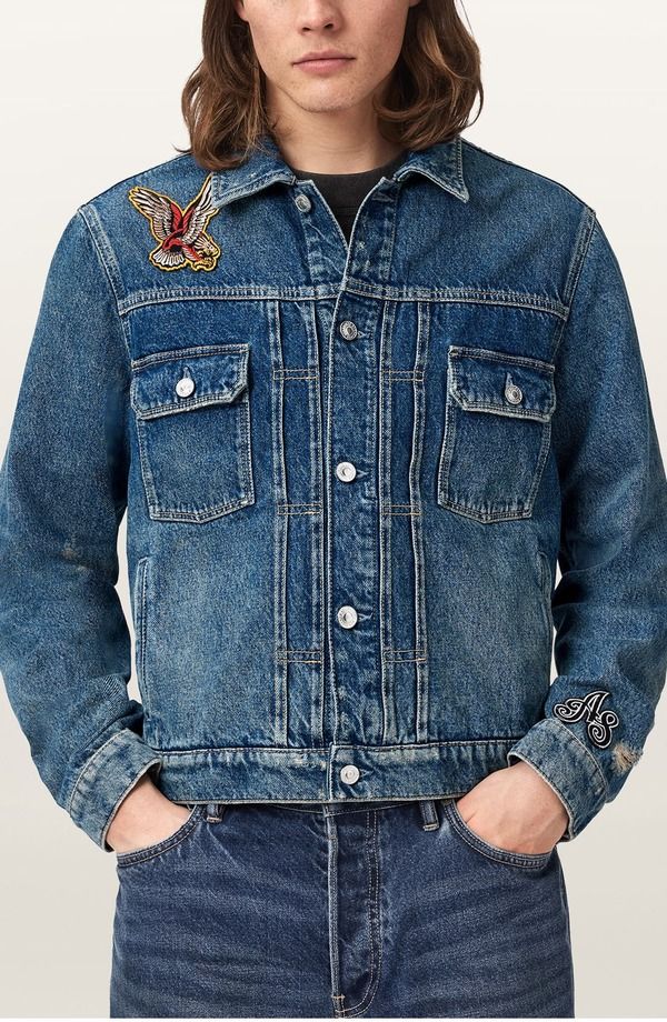 オールセインツ メンズ ボトムス デニムパンツ ジャケット AllSaints Exile Patch Denim Jacket Washed Indigo インディゴ