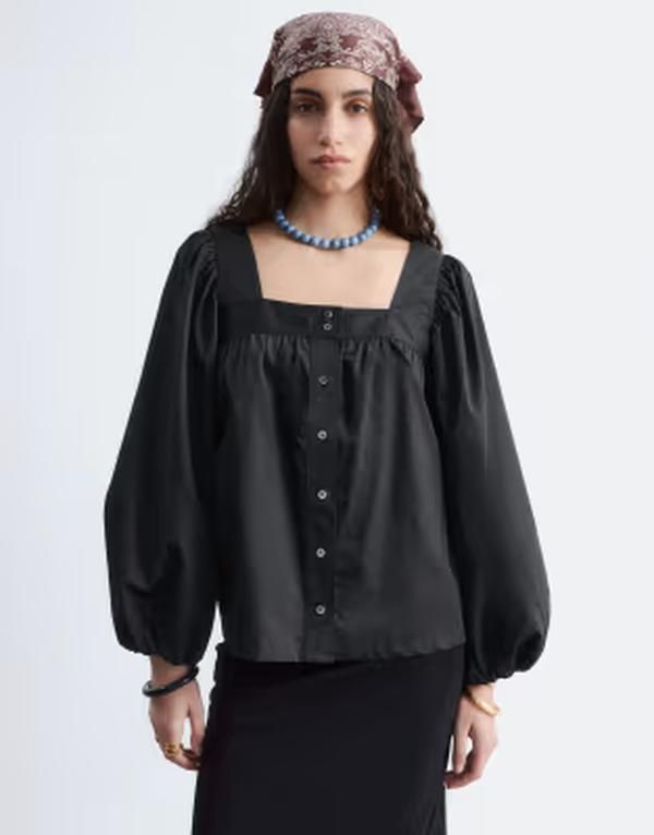 アンドアザーストーリーズ レディース トップス シャツ ブラウス Other Storiesquare neck button through blouse Black ブラック