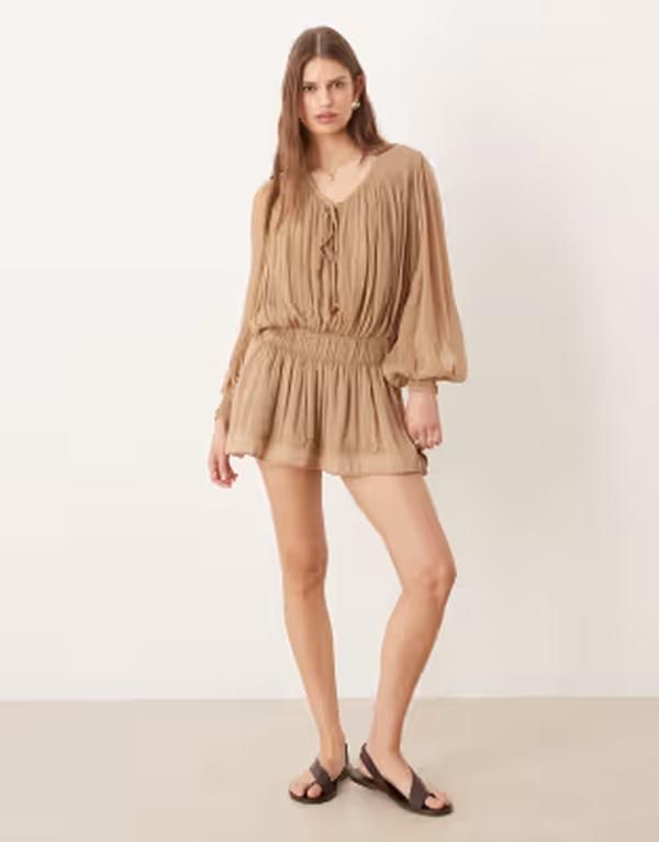 フリーピープル レディース トップス ワンピース ミニ Free People sunbeam long sleeve mini dress Tan タン