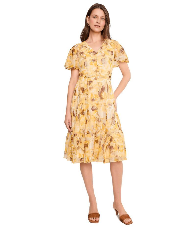 カルバンクライン レディース トップス ワンピース フラワー柄 フラワー Calvin Klein Sleeve Short Floral Self Tie Dress Dijon Multi マルチ