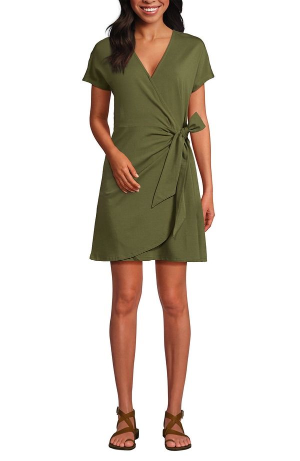 ランズエンド レディース トップス ワンピース Vネック ミニ コットン Lands End Cotton Modal V Neck Mini Wrap Dess Artichoke