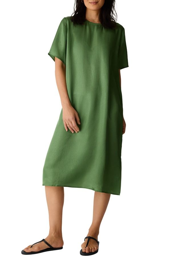 エイリーンフィッシャー レディース トップス ワンピース サテン Eileen Fisher Short Sleeve Satin Dress Field
