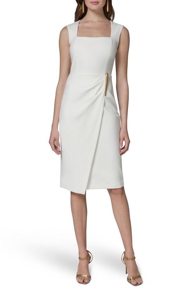 ダナ キャラン ニューヨーク レディース トップス ワンピース ノースリーブ Donna Karanew York Wrap Front Sleevelessheath Dress Cream クリー