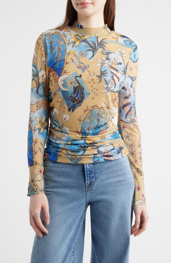 ファーム レディース トップス シャツ チュール プリント FARM Rio Mystical Sand Mixed Printulle Top Blue ブルー